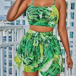 Tropical Print Cami Top & Wide Leg Shorts